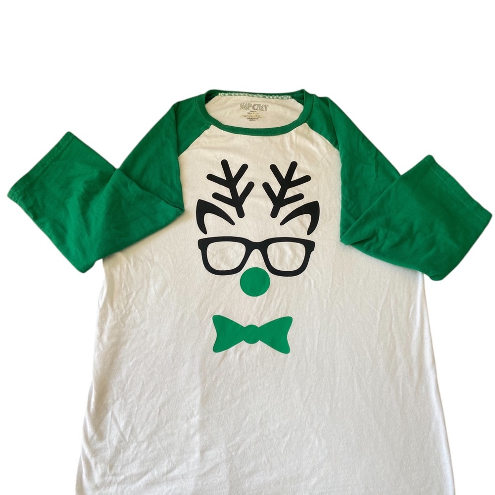 NAPCHAT Rudolph Reindeer with Bowtie Raglan Style PJ Long Sleeves T-Shirt